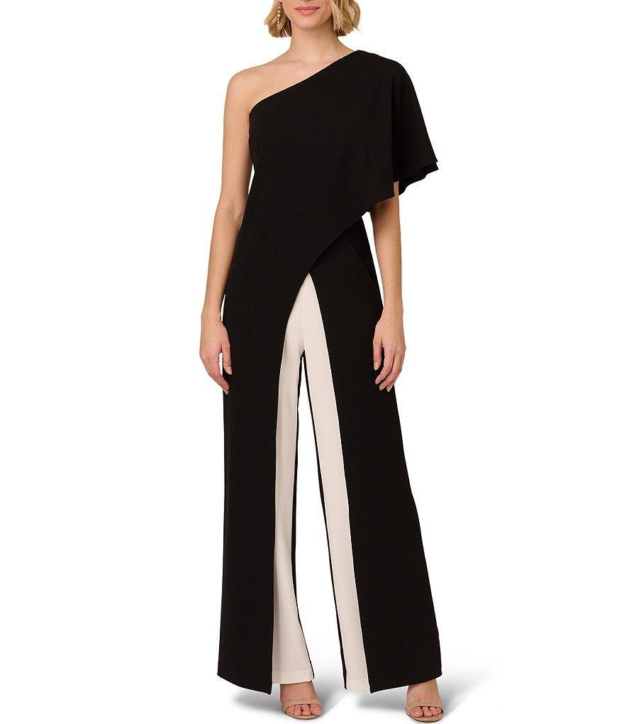 Adrianna Papell Stretch Colorblock One Shoulder Short Sleeve Overlay Jumpsuit Product Image