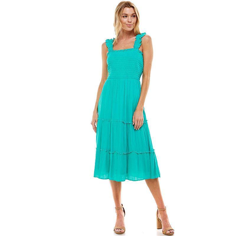 Juniors As U Wish Tiered Smocked Midi Dress, Womens Product Image