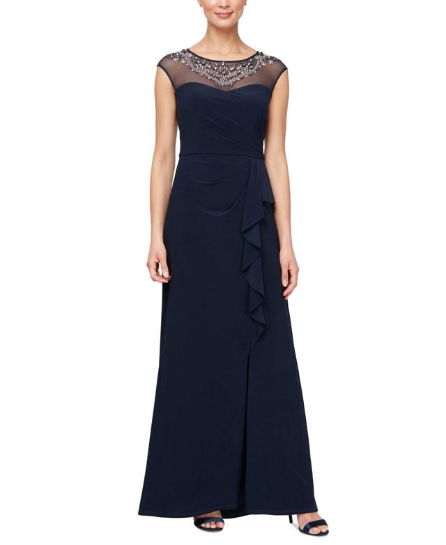 Alex Evenings Womens Embellished Illusion-Yoke Ruffled Gown Product Image