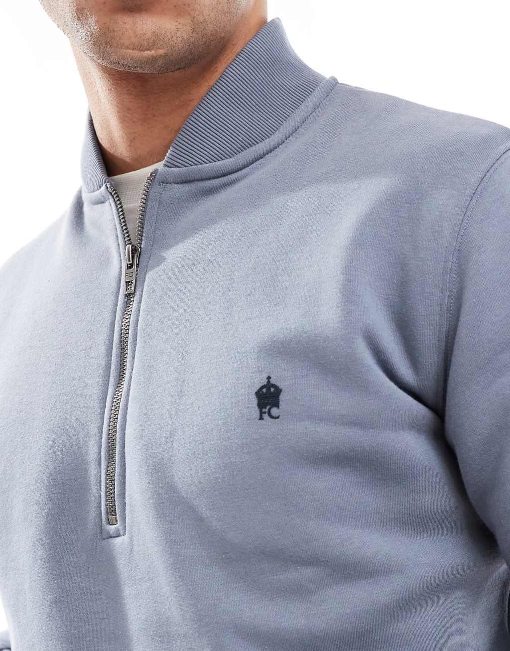 French Connection half zip logo sweatshirt in slate blue Product Image