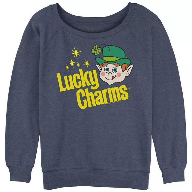 Juniors Lucky Charms Vintage Logo Slouchy Terry Graphic Pullover, Womens Blue Grey Product Image