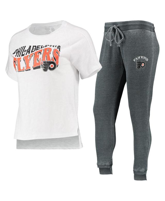 Womens Concepts Sport Charcoal Philadelphia Flyers Resurgence Slub Burnout Raglan T-shirt and Joggers Sleep Set - Charcoal Product Image