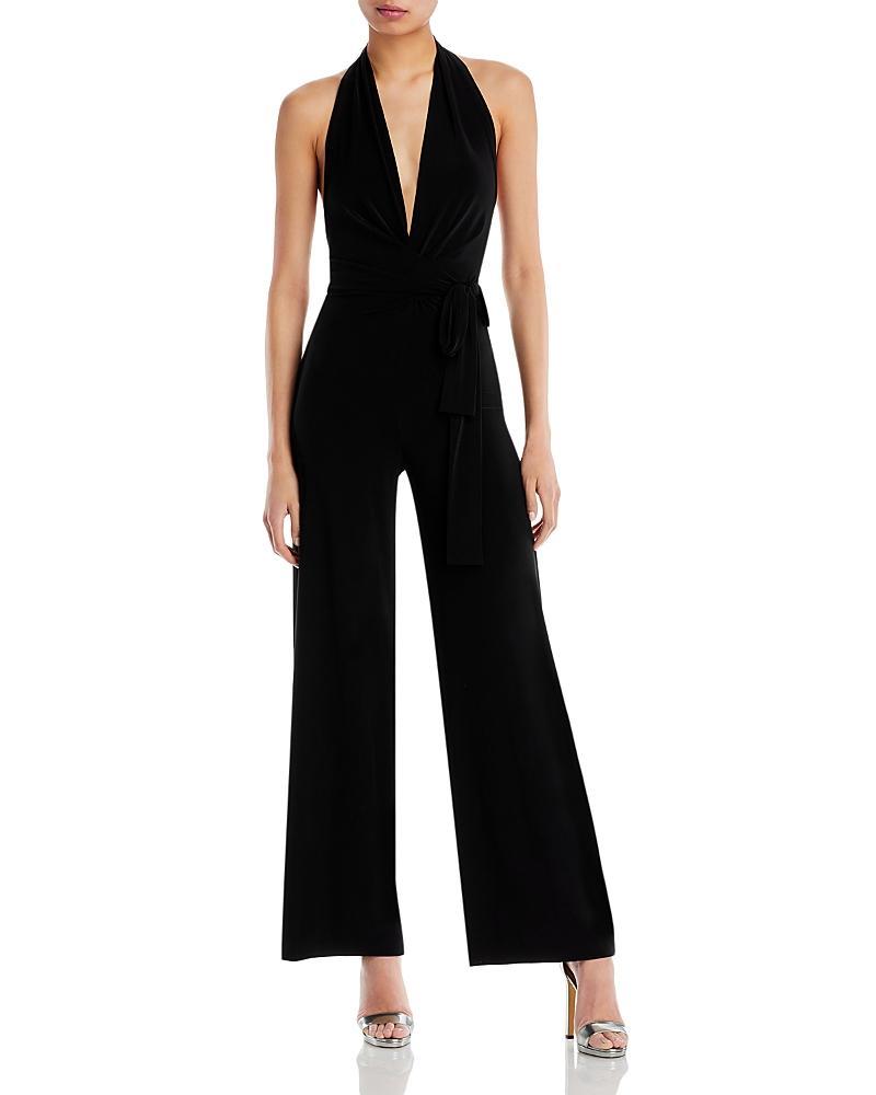 Norma Kamali Halter Wrap Straight Leg Jumpsuit Black. (also in L, S, XL). Product Image