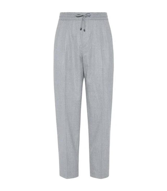 BRUNELLO CUCINELLI Virgin Wool Drawstring Trousers In Pearl Grey Product Image