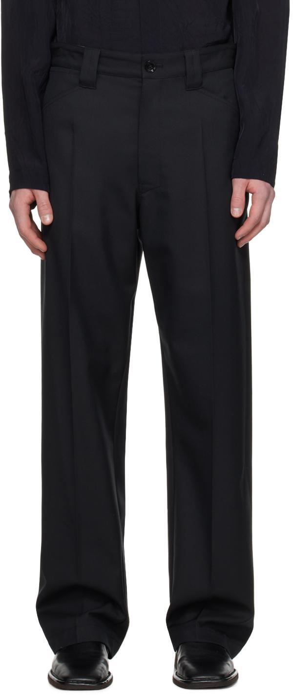 Black Straight Trousers In Mu066 Marine Melange product image