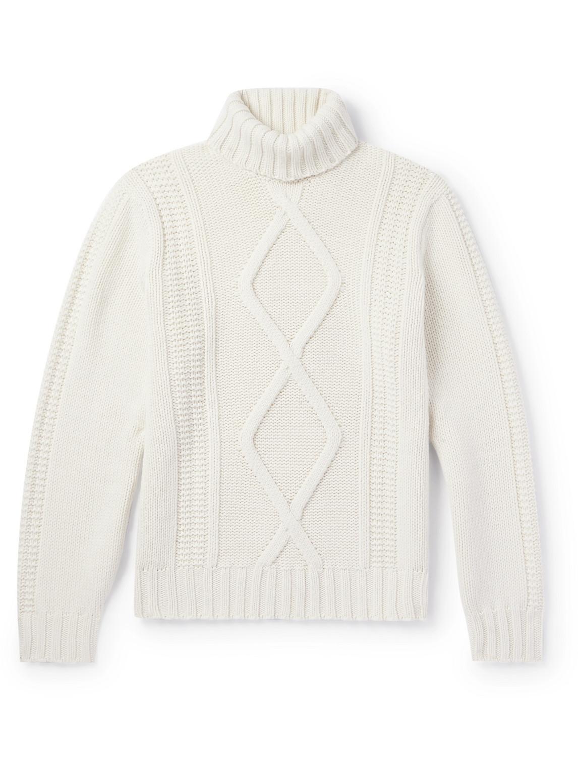 BRUNELLO CUCINELLI Cable-knit Cashmere Rollneck Sweater In Beige Product Image