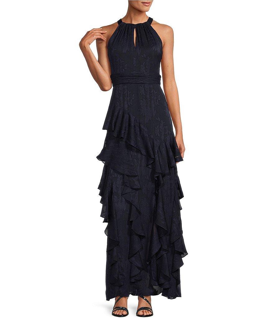 Xscape Halter Neck Sleeveless Tiered Ruffled Gown product image