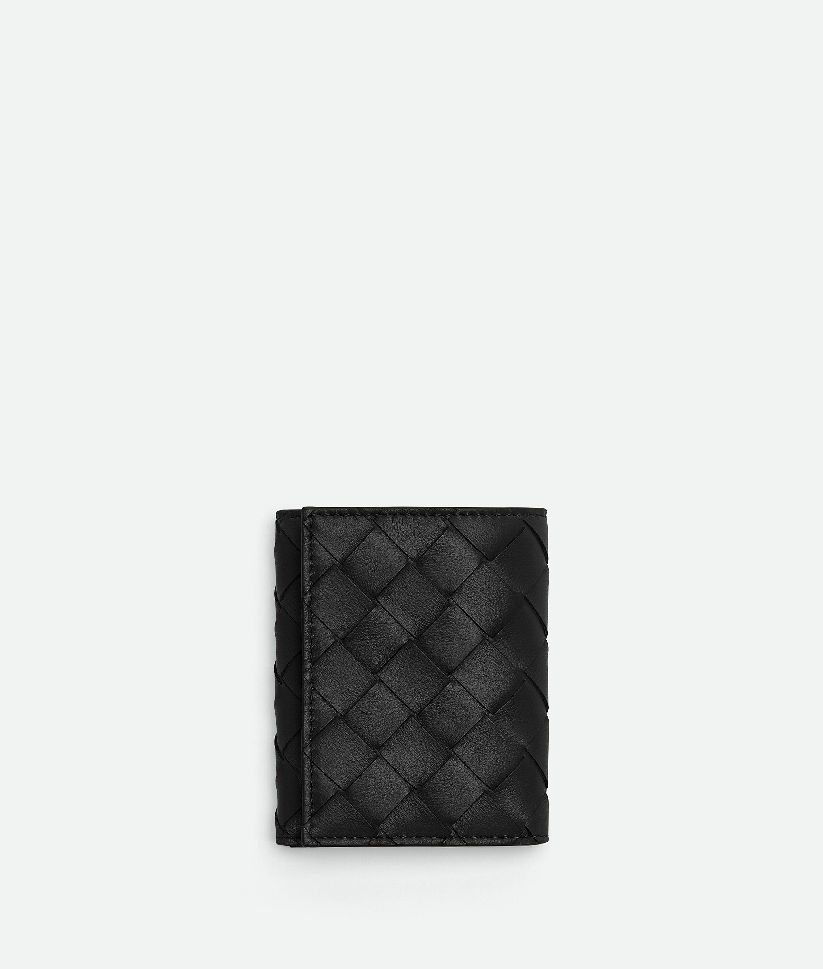 Women's Small Intrecciato Tri-Fold Zip Wallet in Black Product Image