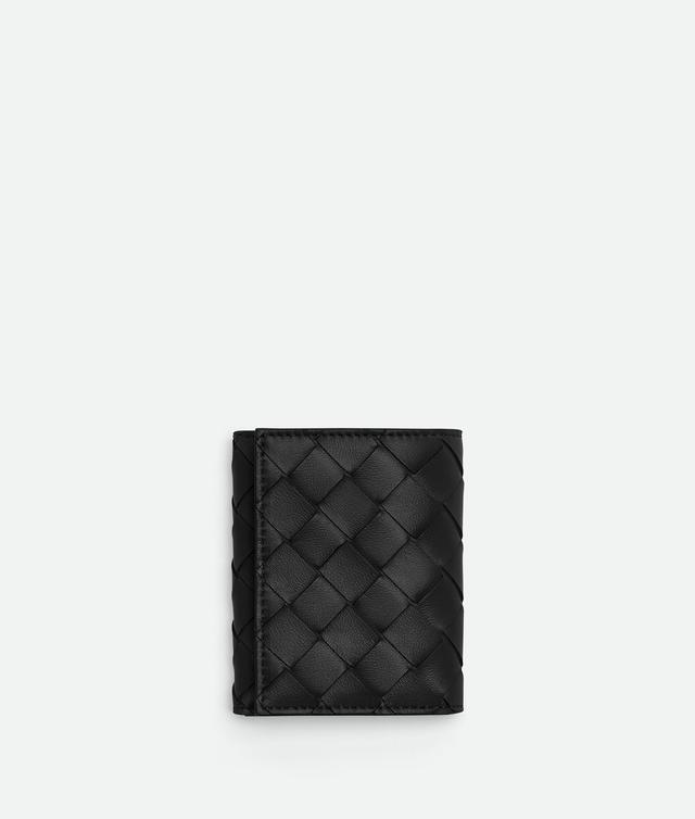 Women's Small Intrecciato Tri-Fold Zip Wallet in Black Product Image