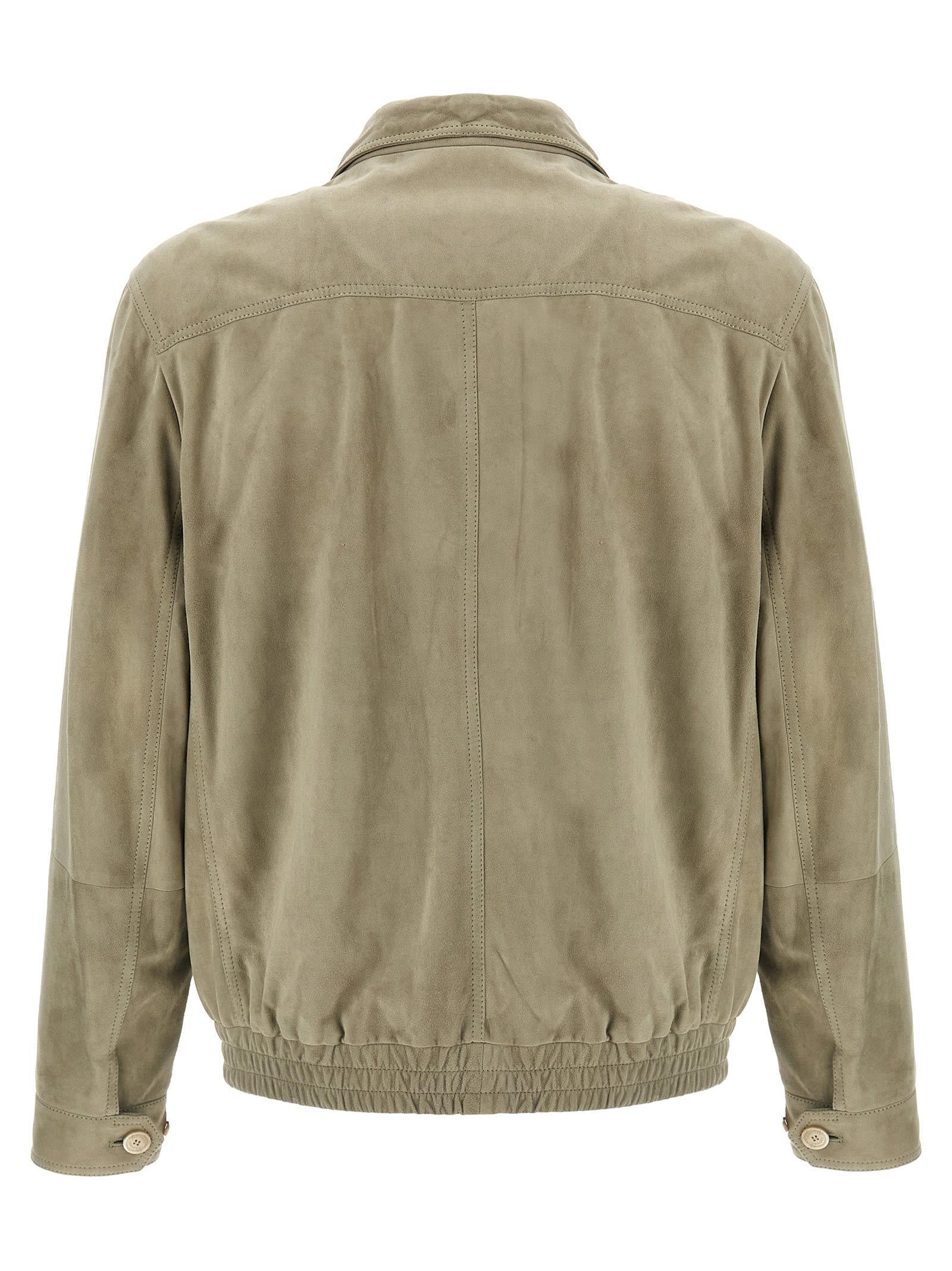 BRUNELLO CUCINELLI Zipped Bomber Jacket In Sand Product Image