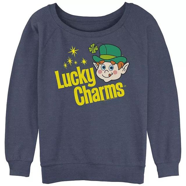 Juniors Lucky Charms Vintage Logo Slouchy Terry Graphic Pullover, Womens Blue Grey Product Image