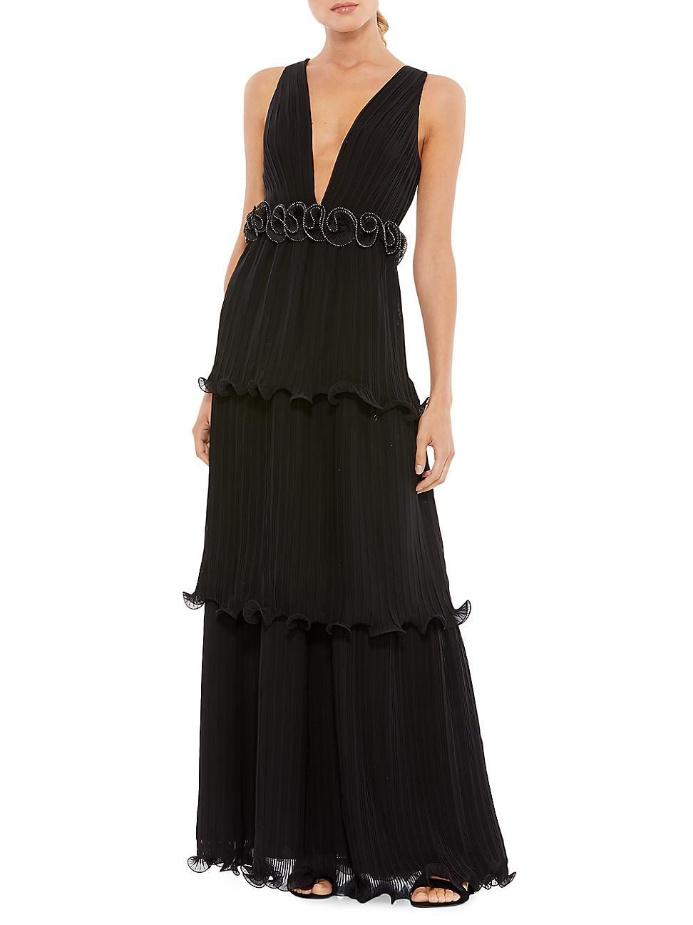 Womens Ieena Pleated Ruffle-Trim Gown Product Image