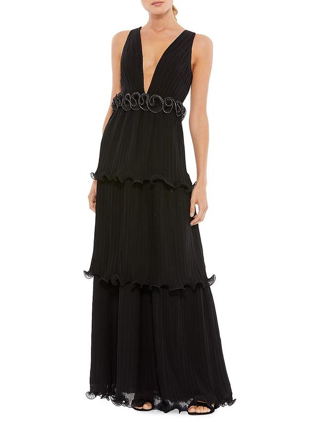 Womens Ieena Pleated Ruffle-Trim Gown Product Image