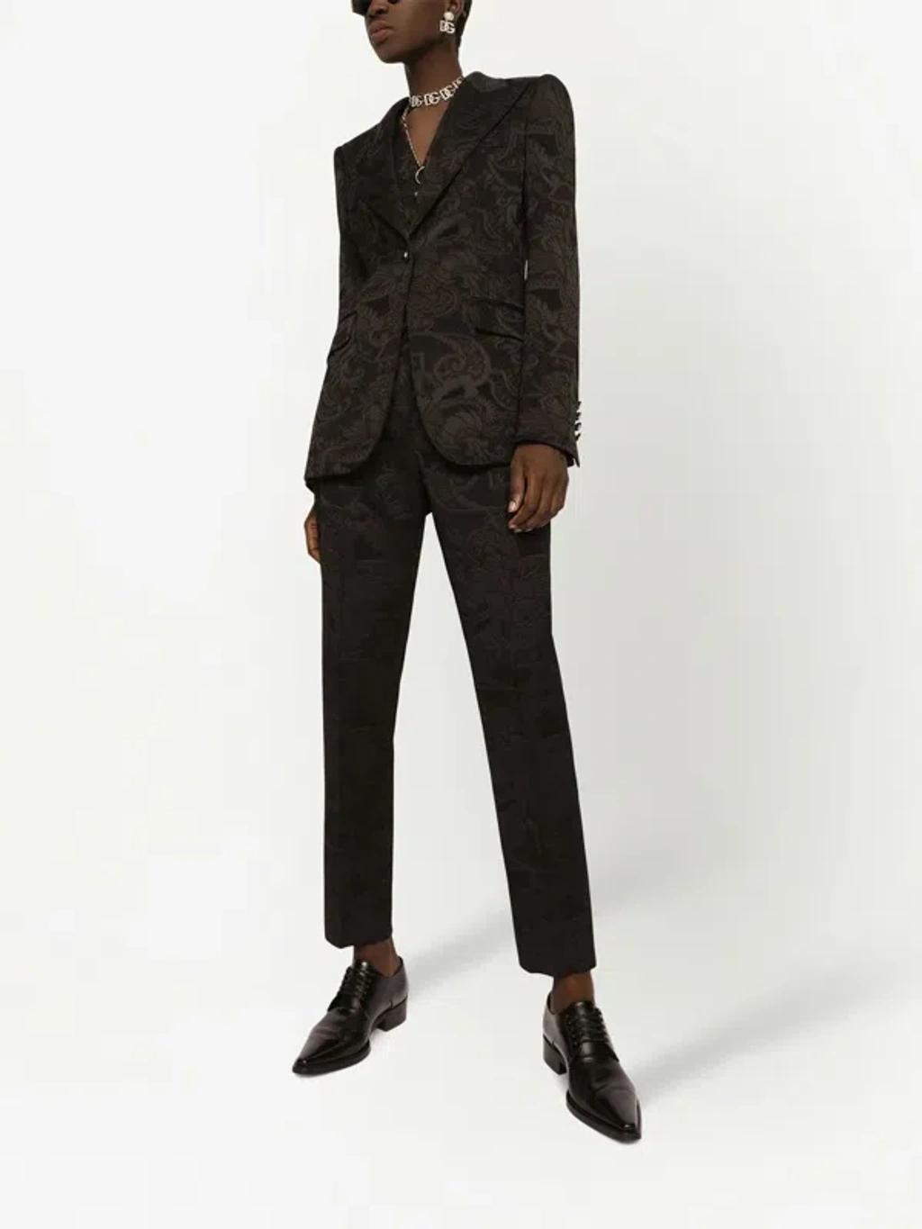 DOLCE & GABBANA Jacquard High-waist Trousers In Black Product Image