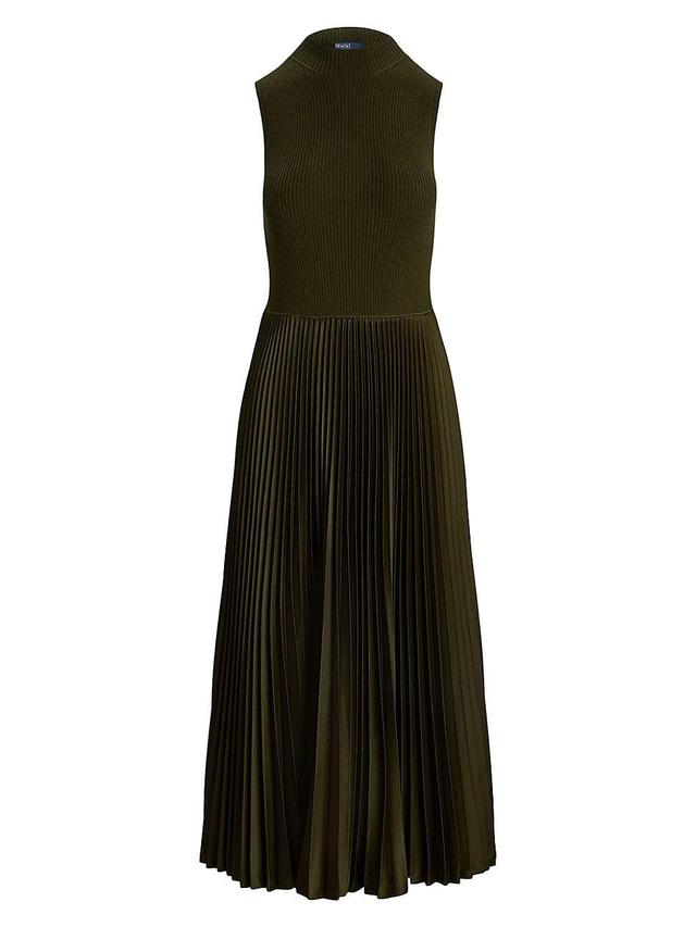 Womens Pleated Sleeveless Mock Turtleneck Midi-Dress Product Image