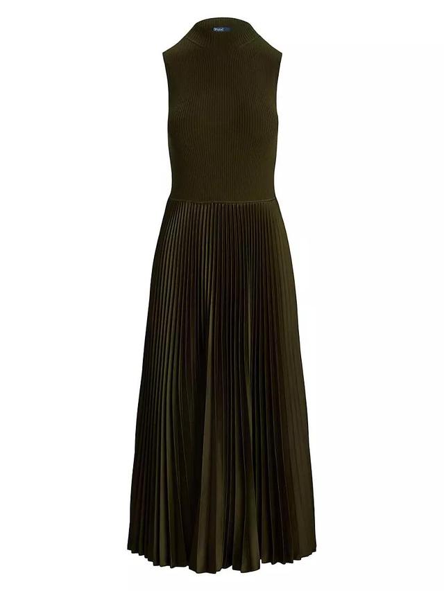 Pleated Sleeveless Mock Turtleneck Midi-Dress Product Image