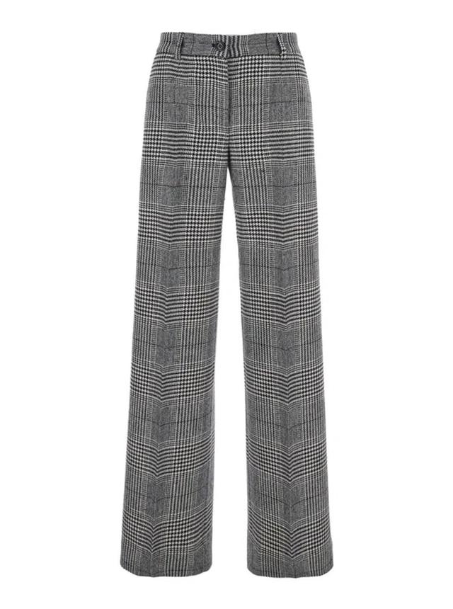 Prince Of Wales Check Wool And Cashmere Flared Pants In Grey Product Image