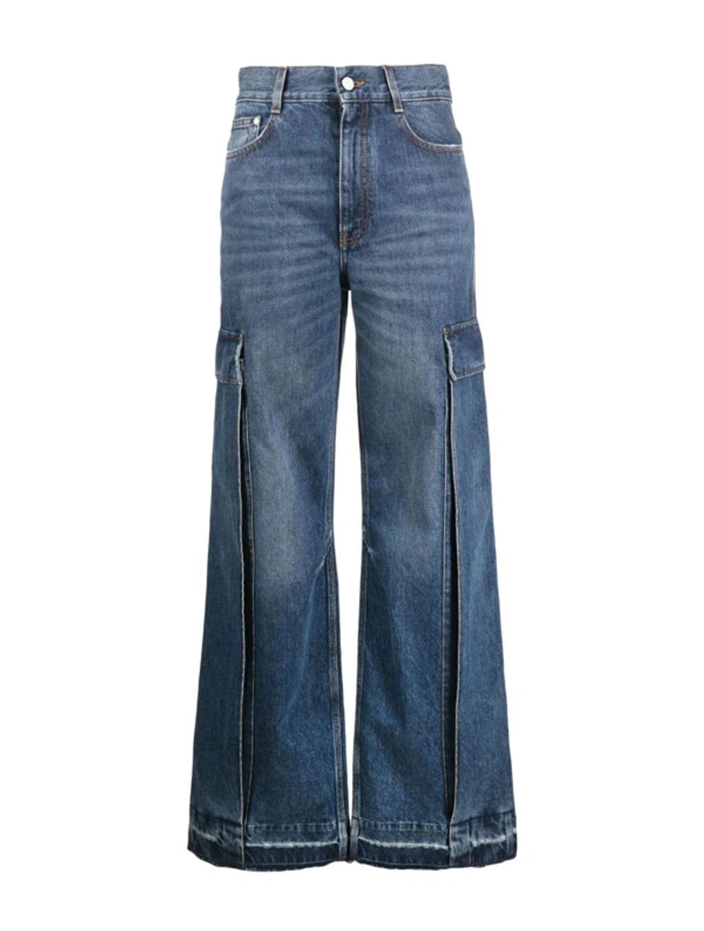 Patch-pocket Wide-leg Jeans In Blue Product Image