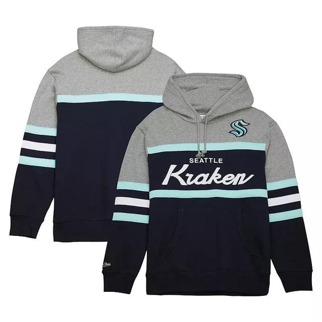 Mens Mitchell & Ness Deep Sea Blue/Gray Seattle Kraken Head Coach Pullover Hoodie Krk Blue Product Image