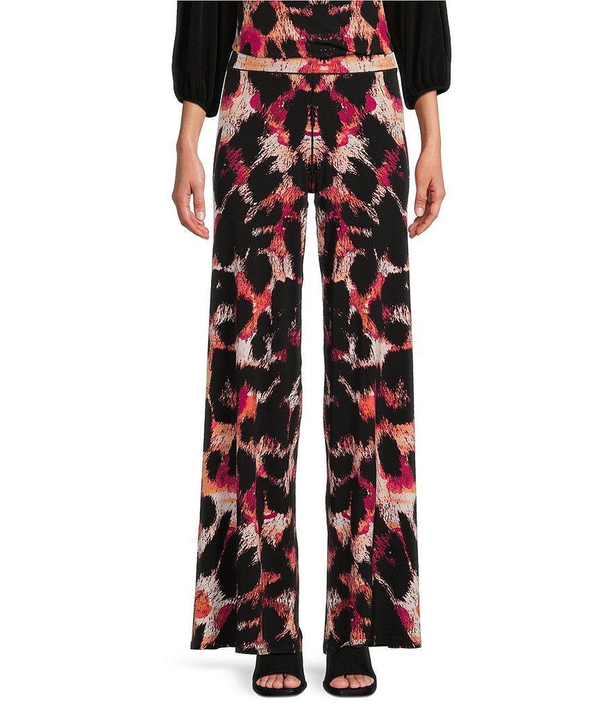 Eva Varro Abstract Animal Print Knit Jersey Elastic Waist Wide-Leg Pull-On Pants Product Image