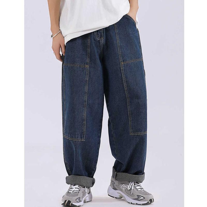 Mid Rise Washed Baggy Cargo Jeans Product Image