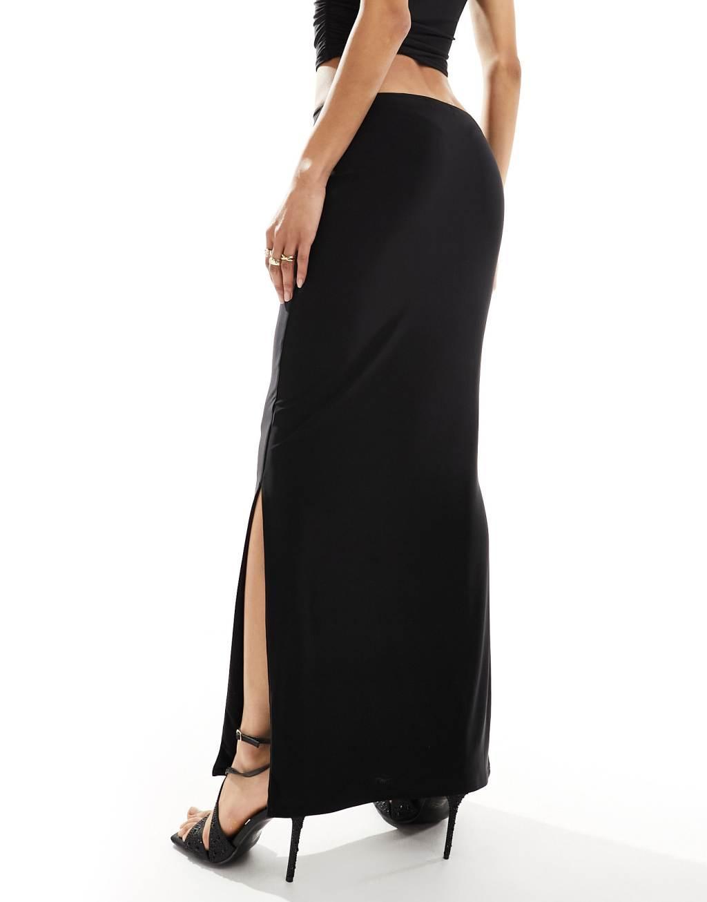 Kaiia slinky maxi skirt in black - part of a set Product Image