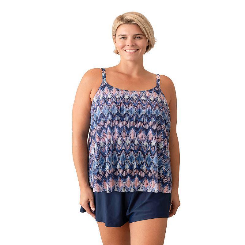 Plus Size Del Raya Printed Mesh Layer Romper, Womens Blue Product Image