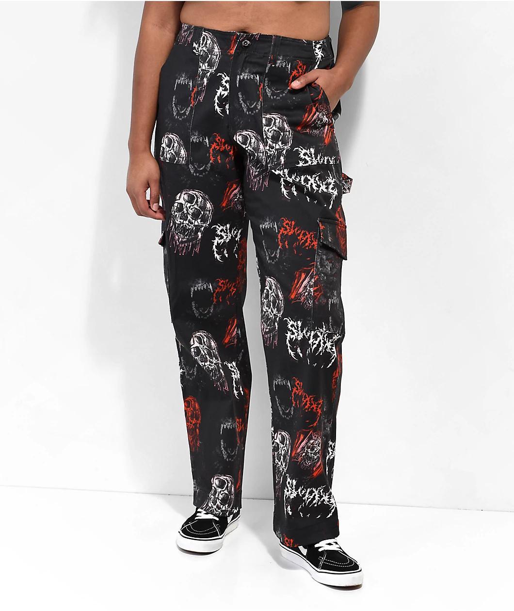 SWIXXZ Monster Pattern Black Cargo Pants Product Image