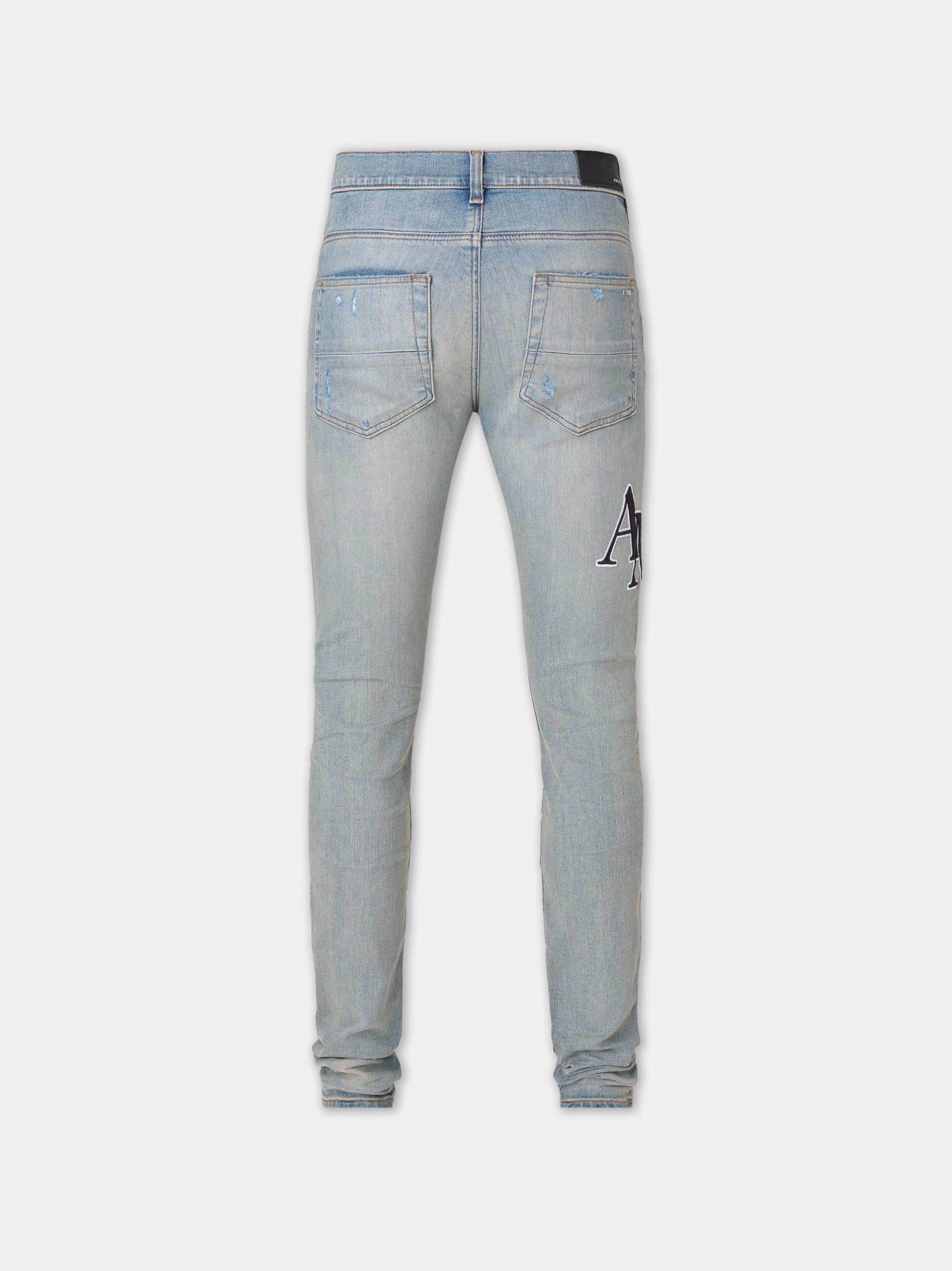 STAGGERED EMBROIDERED LOGO JEAN - Antique Indigo Male Product Image