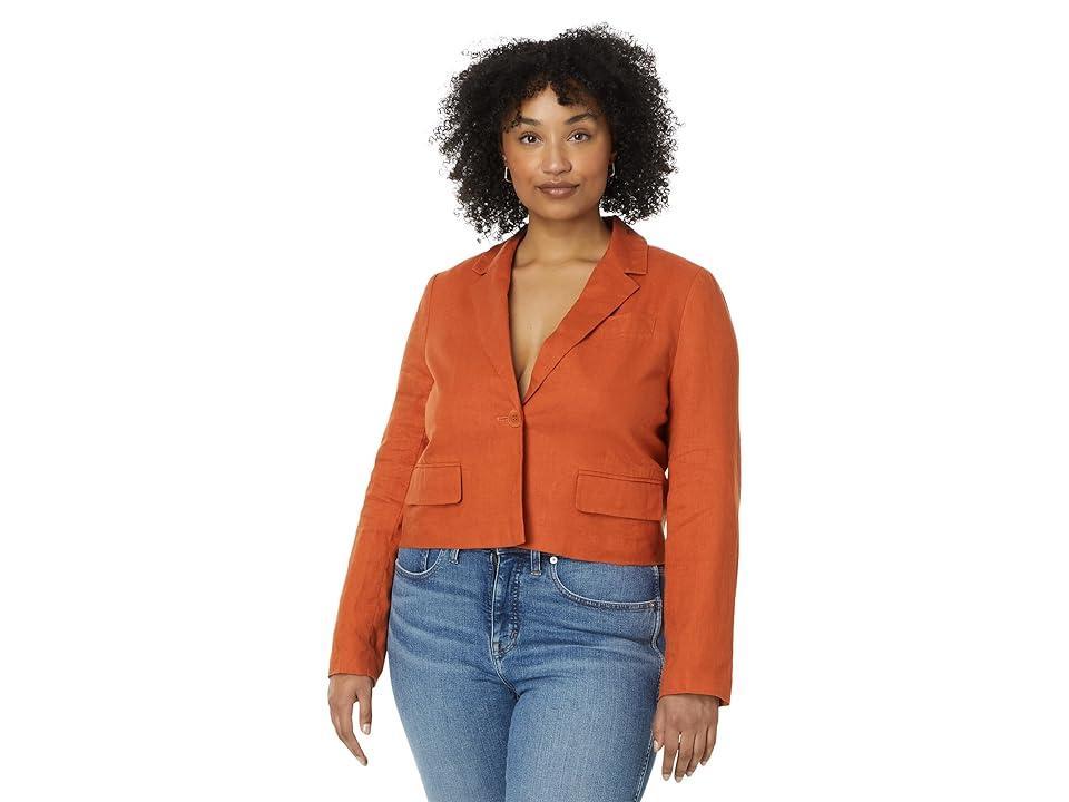 Madewell Cropped Blazer in 100% Linen (Dark Copper) Women's Jacket Product Image