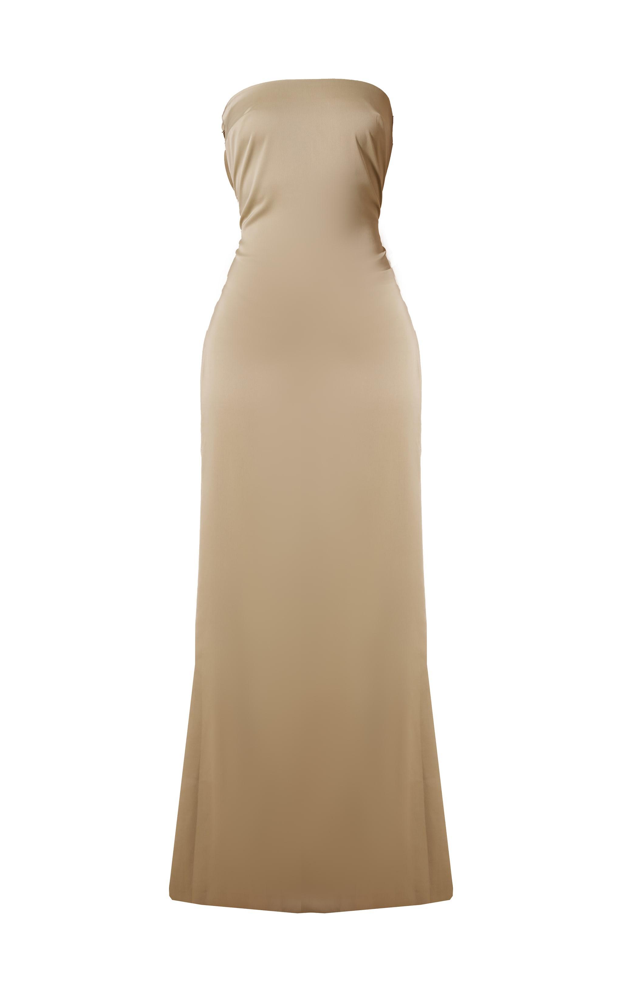 Sage Bridesmaid Satin Bandeau Maxi Dress Product Image