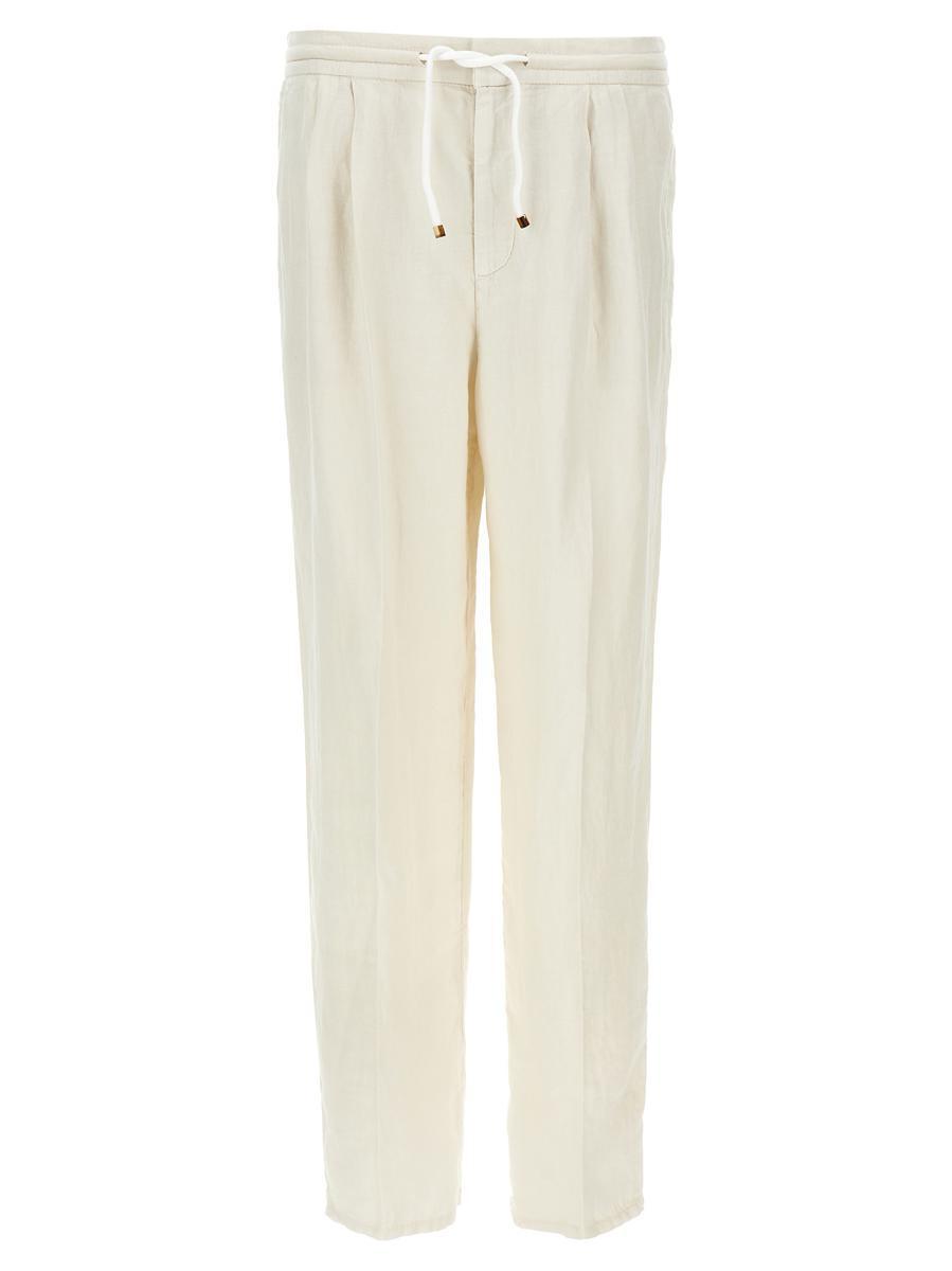 BRUNELLO CUCINELLI Linen Trousers In White Product Image