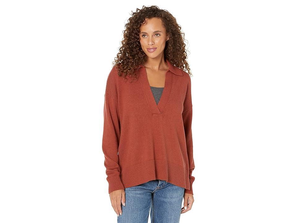 Elliott Lauren Cotton Cashmere Deep V Polo Sweater (Copper) Women's Clothing product image