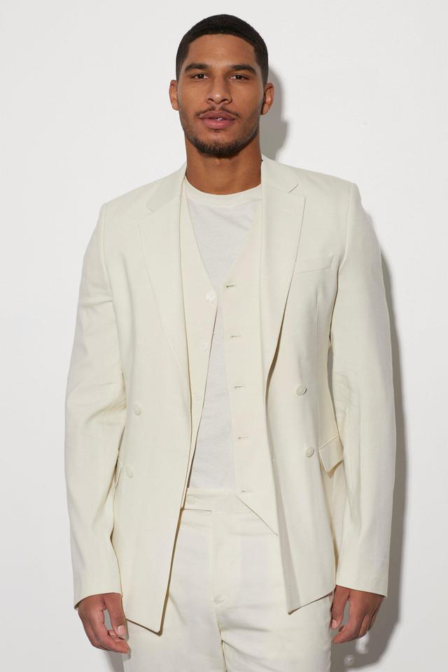 Tall Double Breasted Slim Linen Suit Jacket | boohooMAN USA Product Image