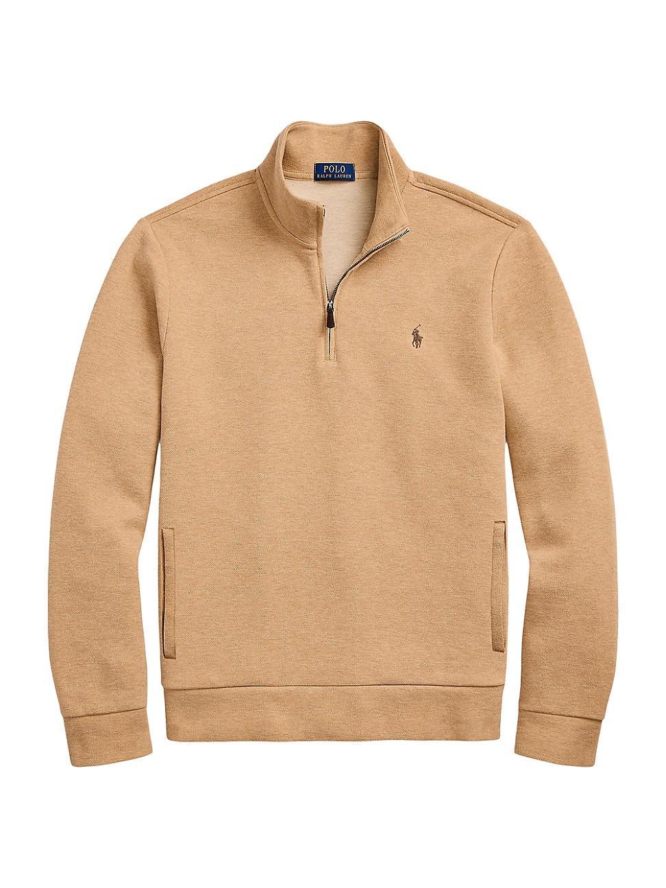 Polo Ralph Lauren Double-Knit Mesh 1/4 Zip Pullover (Classic Camel Heather) Men's Clothing Product Image