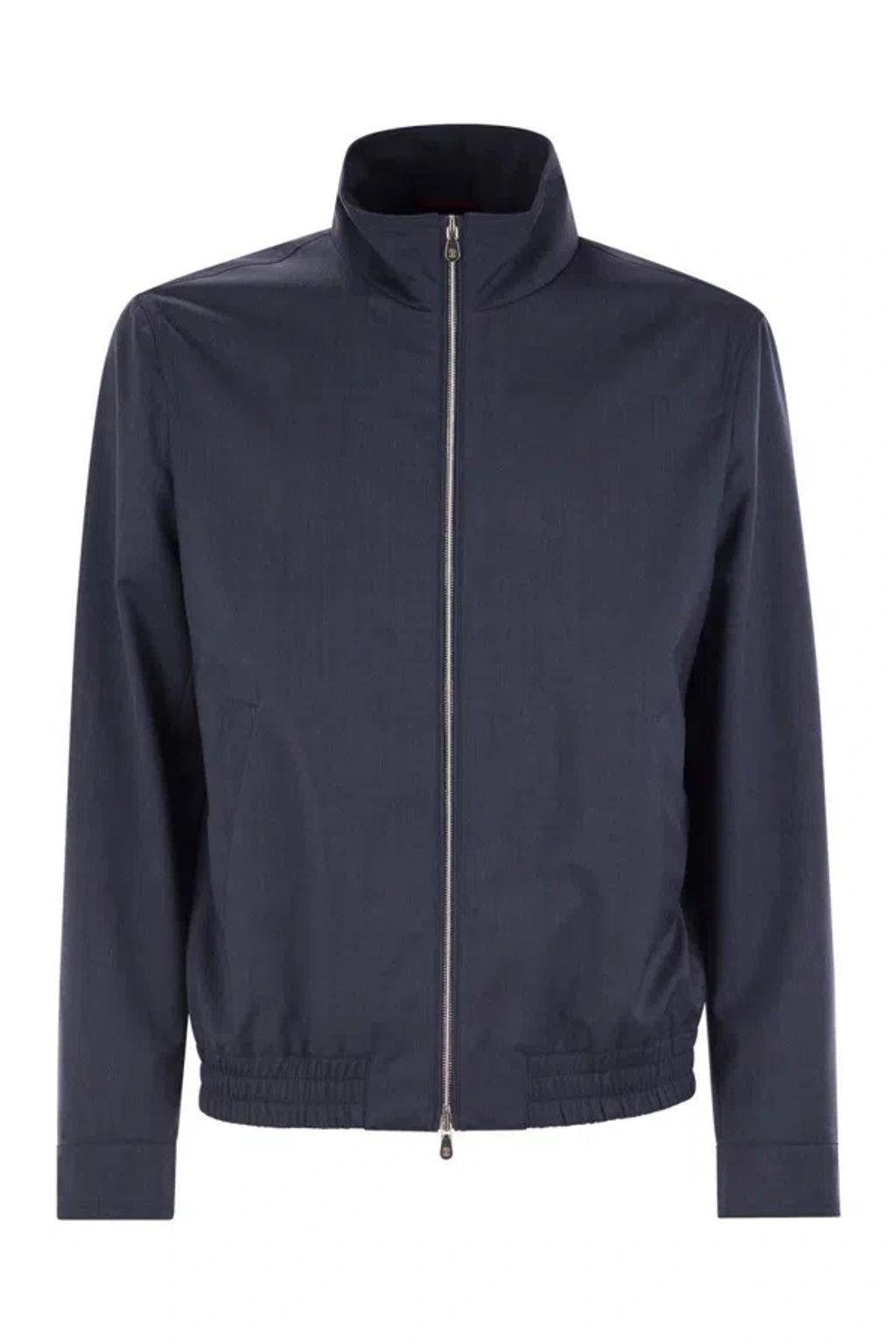 BRUNELLO CUCINELLI Zipped Bomber Jacket In Blue Product Image