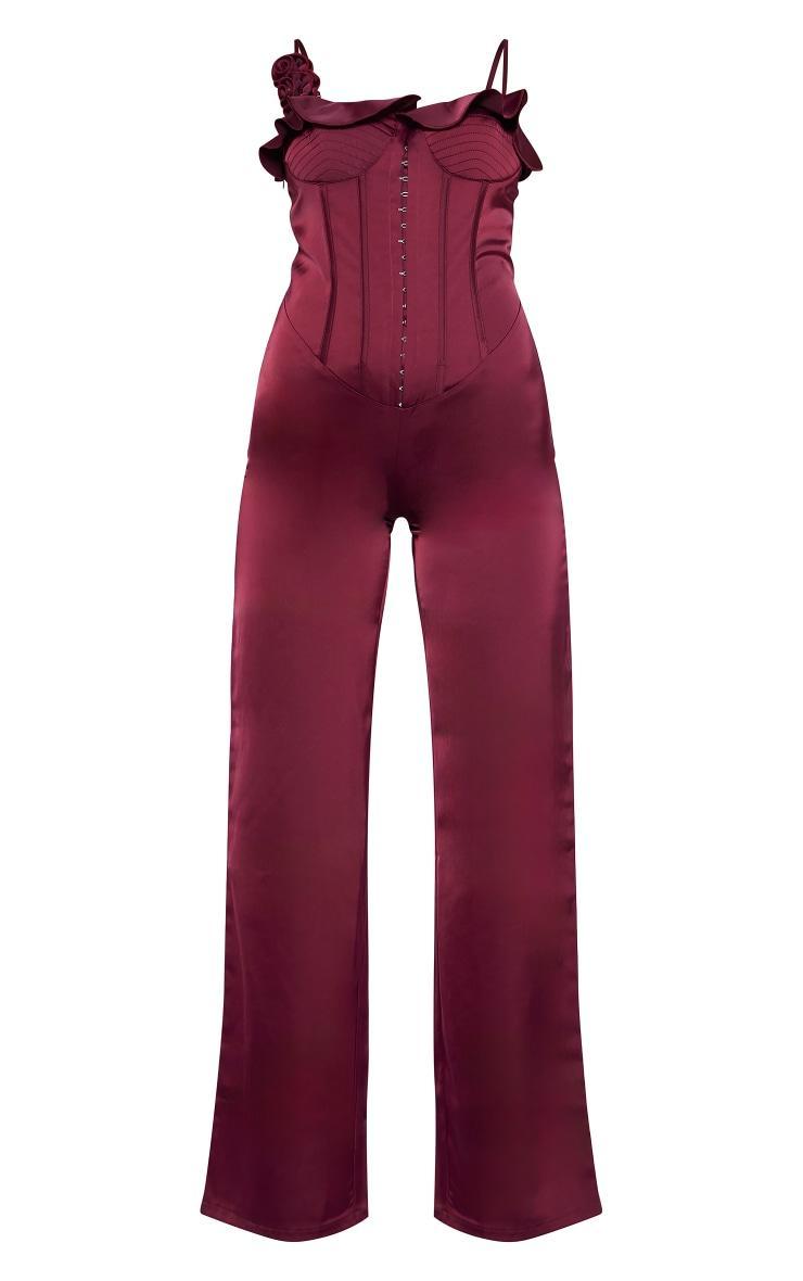 Plum Satin Corsage Corset Strappy Jumpsuit Product Image