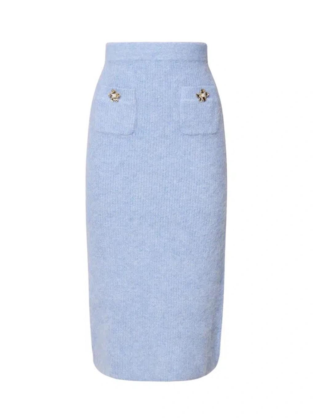 Blue Soft Knit Midi Skirts In Light Blue Product Image