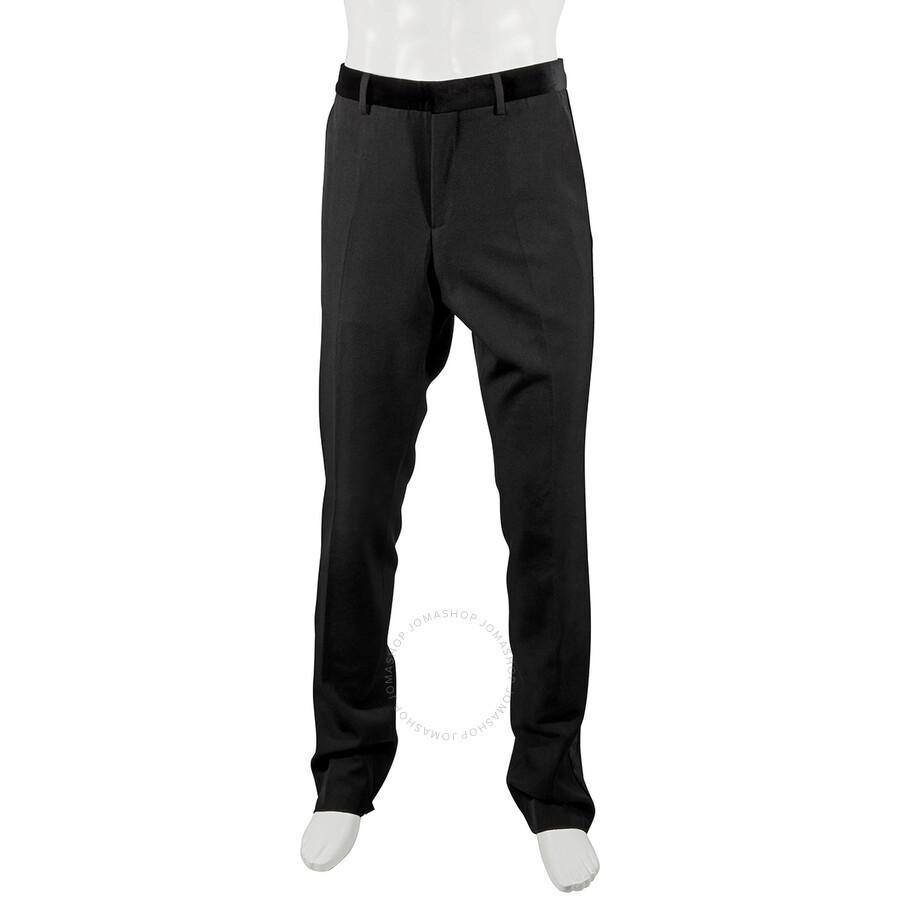 BURBERRY Men's Black Classic Fit Velvet Trim Wool Tailored Trousers product image