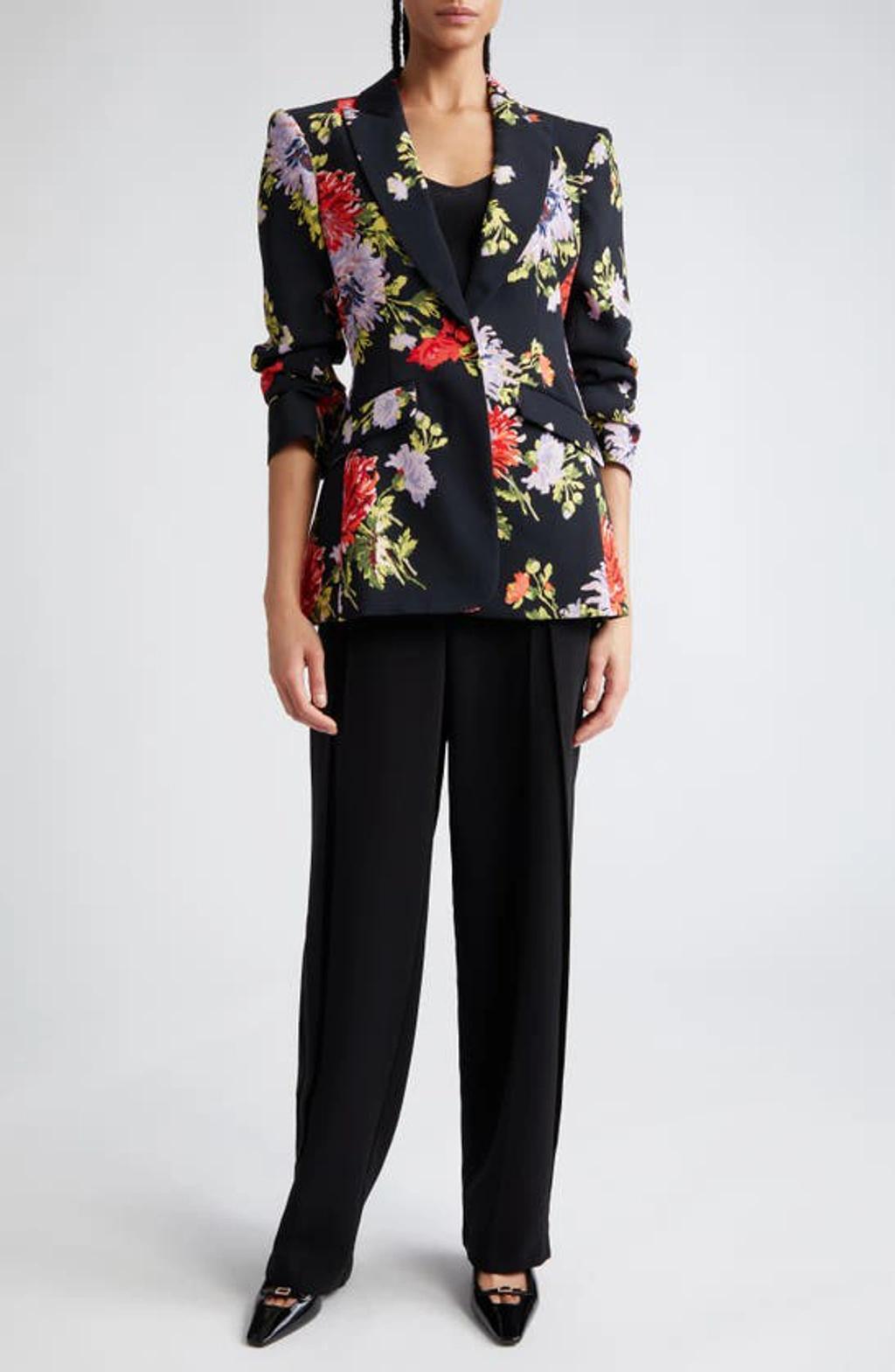 Floral-print Single-breasted Blazer In Black Multi Product Image