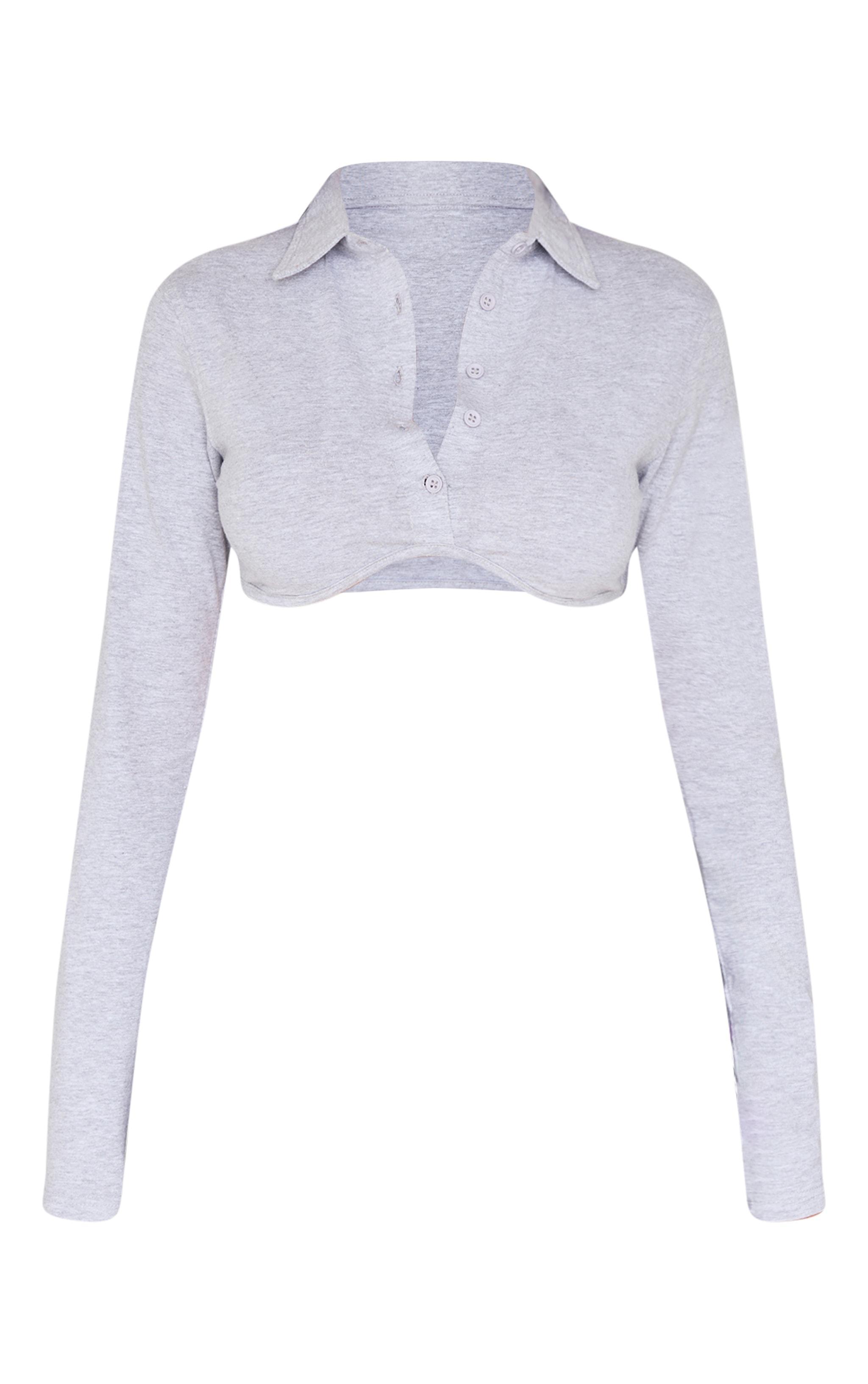 Grey Cotton Shirt Look Crop Top Product Image