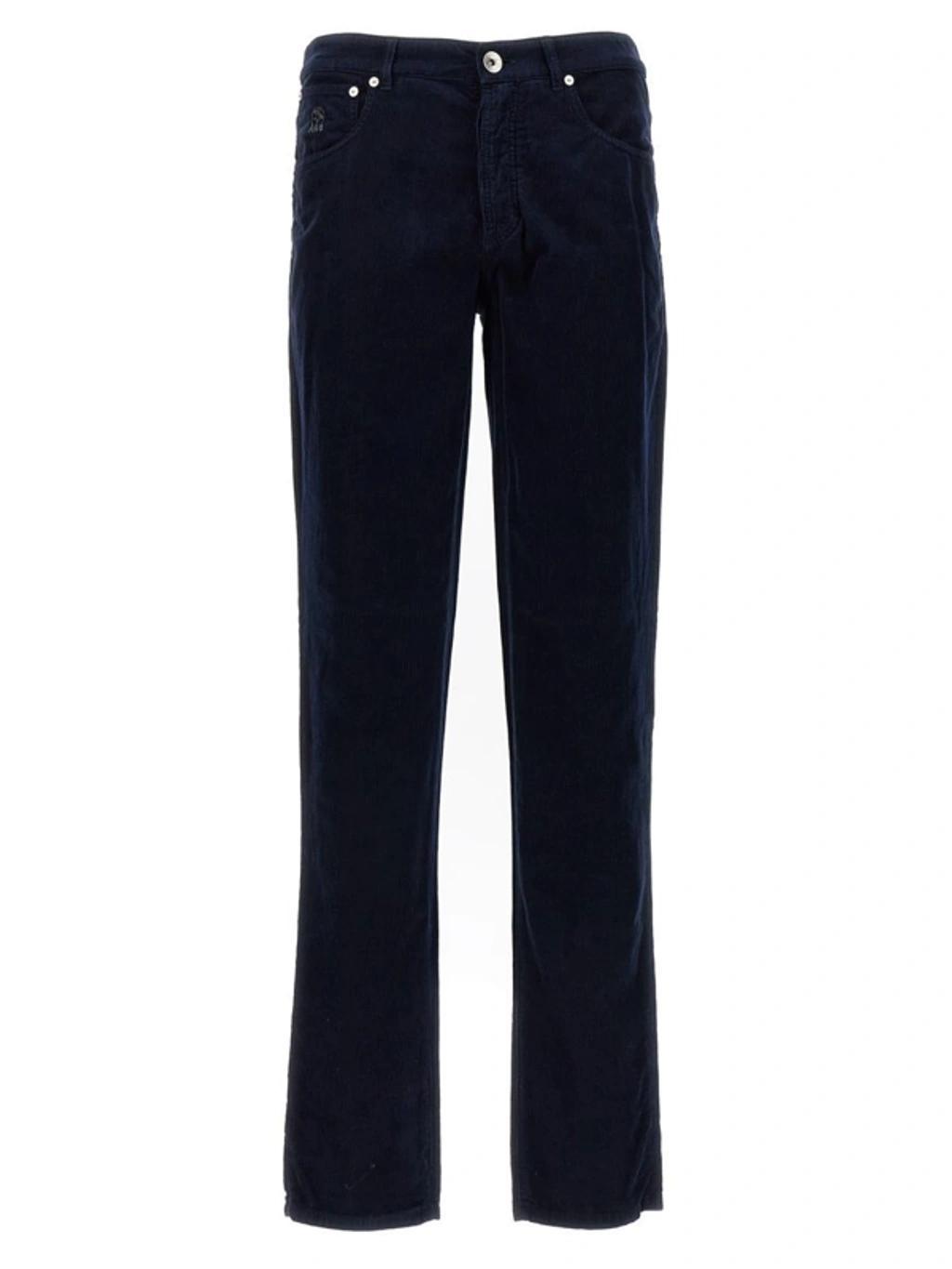 Straight-leg Cotton-corduroy Trousers In Blue Product Image