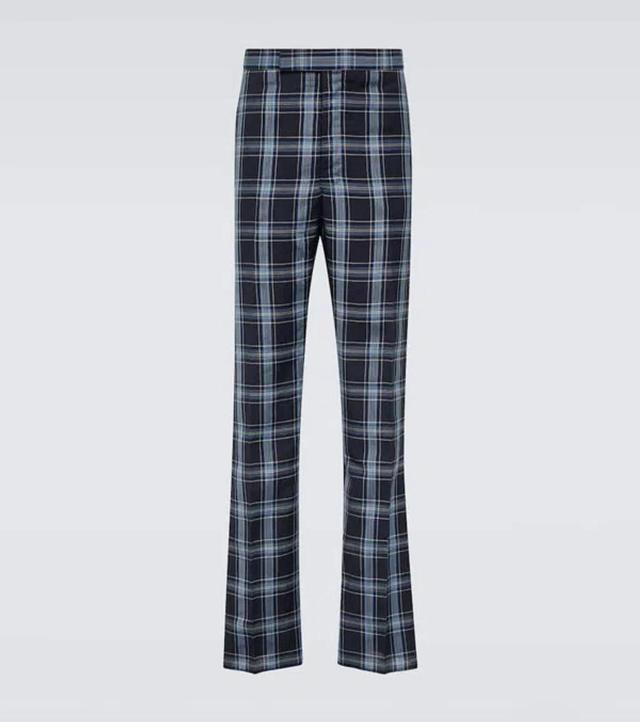 THOM BROWNE Checked Wool And Linen Pants In Blue Product Image