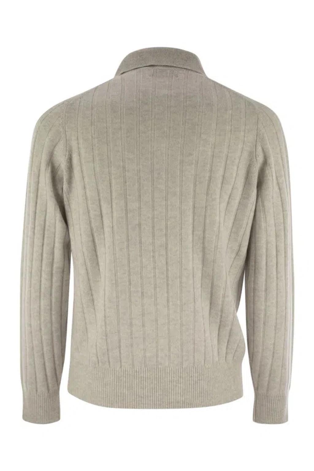 BRUNELLO CUCINELLI Cashmere Knit Polo Shirt In Fog Product Image