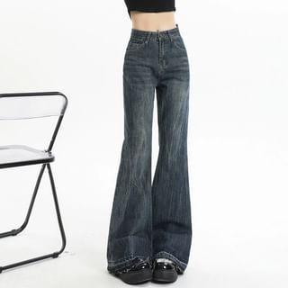 High Waist Washed Flared Jeans Product Image