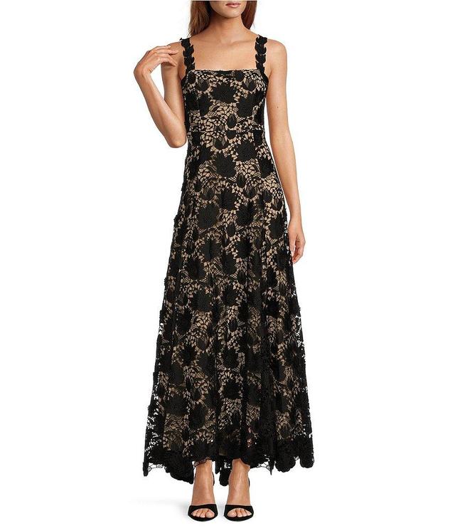 Antonio Melani Jenneth Schiffli Lace Sheer Illusion Square Neck Sleeveless Strap A-Line Gown Product Image