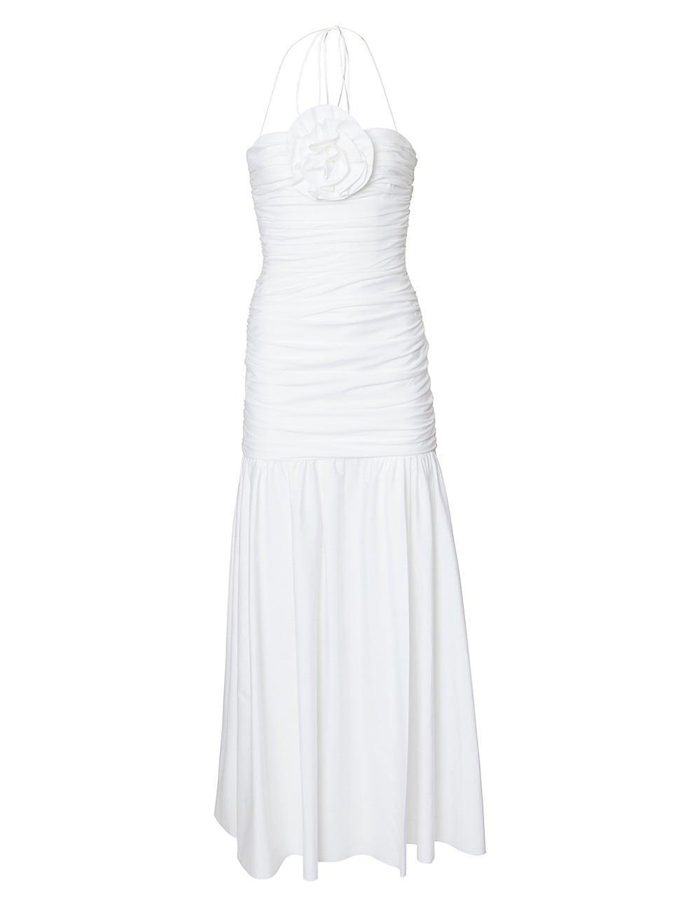 Carolina Herrera - Ruched Cotton-Blend Halter Maxi Dress - WhiteModa Operandi Product Image