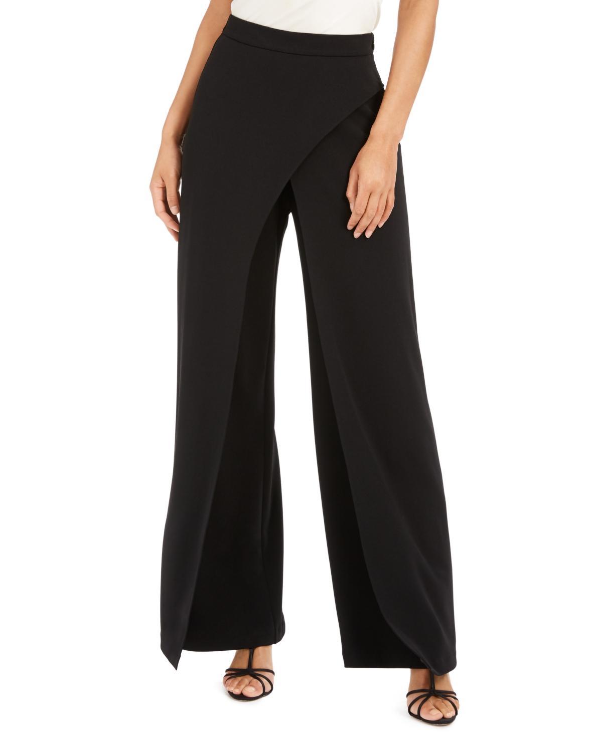 Adrianna Papell Crepe Draped-Front Wide-Leg Pants Product Image