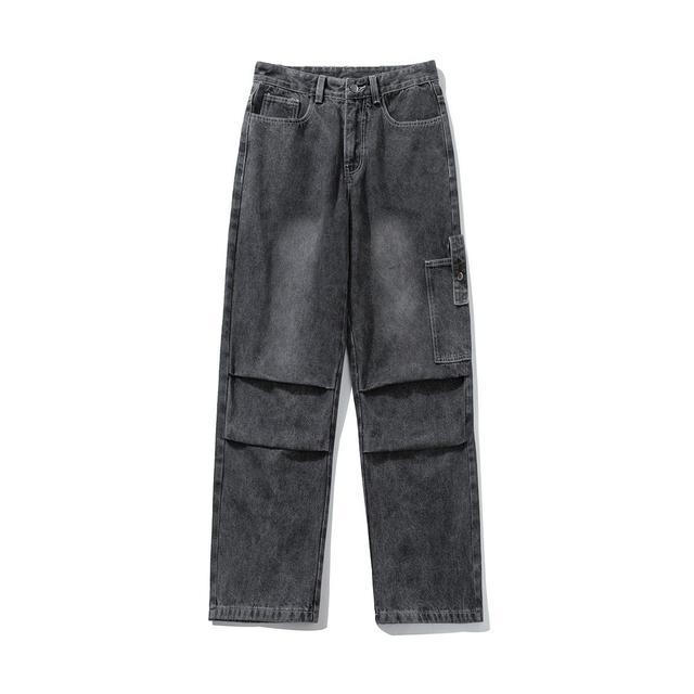 Men's Mud Yellow Washed Retro Street Work Jeans Product Image