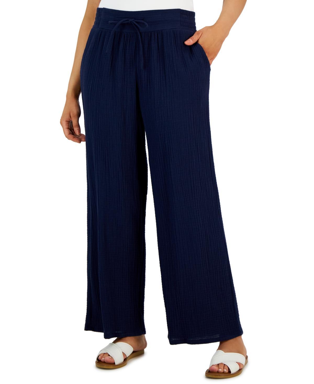 Jm Collection Petite Cotton Gauze Wide-Leg Pants, Created for Macys Product Image